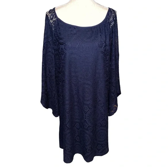 Tacera Dresses | Tecera Womens Navy Blue Lace Overlay Dress Bell Sleeves Size 1x Lined | Color: Blue | Size: 1x | Weswife1's Closet Tacera Dresses | Tecera Womens Navy Blue Lace Overlay Dress Bell Sleeves Size 1x Lined | Color: Blue | Size: 1x | Weswife1's Closet